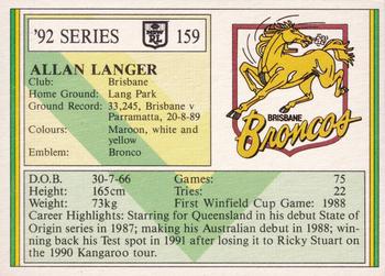 1992 Regina NSW Rugby League #159 Allan Langer Back